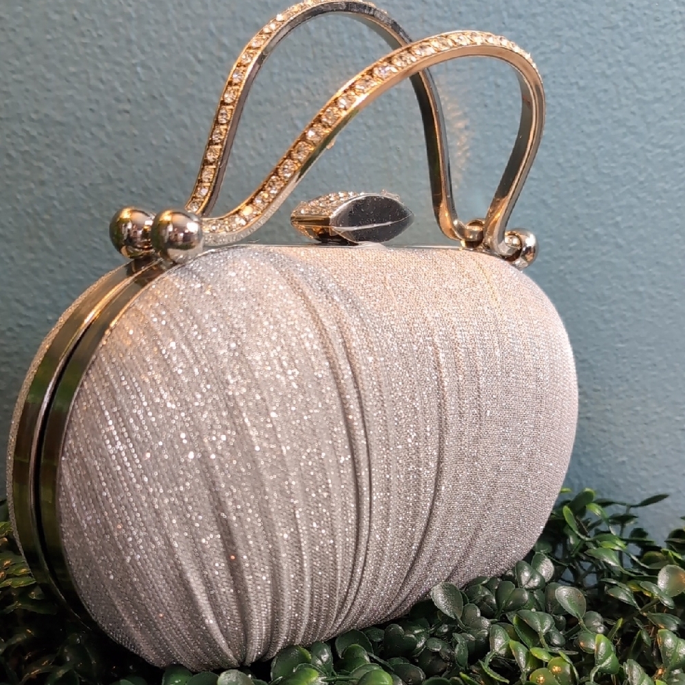 Glamorous Mini Silver & Rhinestone Evening Bag